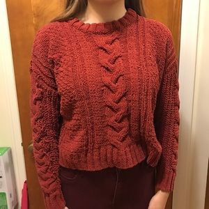 Cranberry red sweater slightly cropped